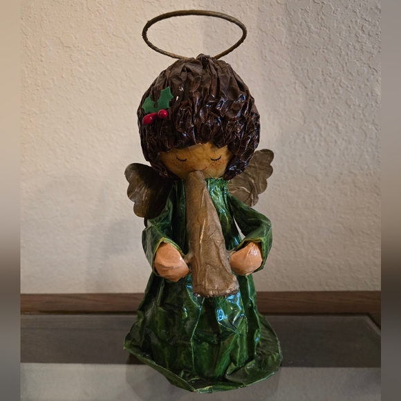 Vintage 1970's Paper Mache Angel Christmas Tree Topper - Picture 1 of 8